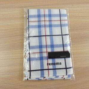 Renoma Paris Handkerchief Men Pocket Square White Hanky Plaid Cotton Hankies NWT